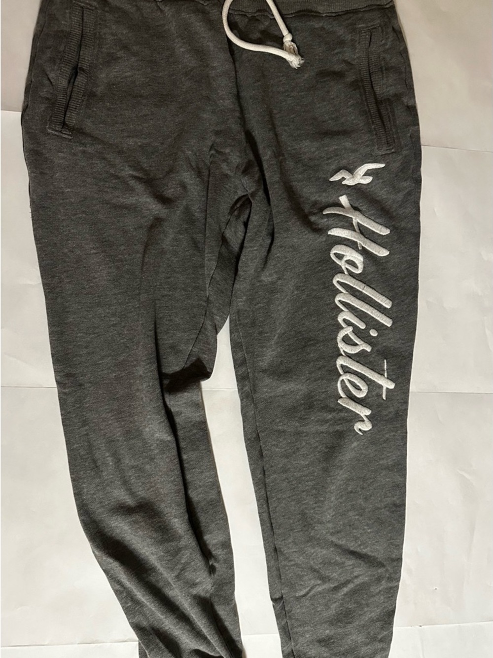 Hollister Charcoal Gray Logo Joggers with White Script